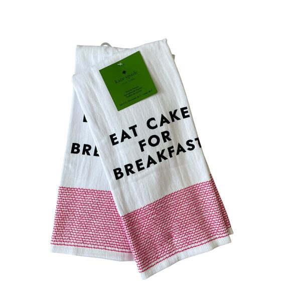 Kate Spade Set of 2 Kitchen Towels Eat Cake for Breakfast 17X28 100% Cotton NEW - Picture 1 of 12